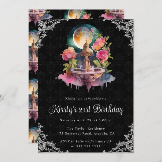 Waterverf Night Floral Fountain 21st Birthday Kaart (Voorkant / Achterkant)