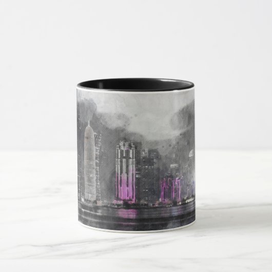 Waterverf Night Qatar Mok – Artistic Skyline (Midden)