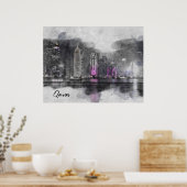 Waterverf Night Qatar Poster – Doha City Skyline (Keuken)