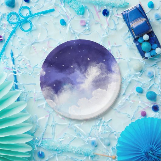 Waterverf Night Sky Abstracte Fine Art Papieren Bordje (Feest)