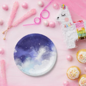 Waterverf Night Sky Abstracte Fine Art Papieren Bordje (Feest)