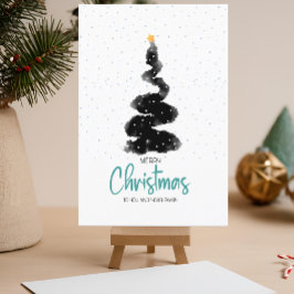 Waterverf Night Sky Kerstboom, sterren en sneeuw Briefkaart