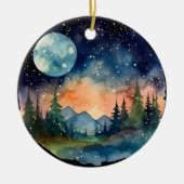 Waterverf Nightsky in het bos met Volle Maan Keramisch Ornament (Voorkant)