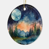 Waterverf Nightsky in het bos met Volle Maan Keramisch Ornament (Links)