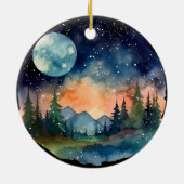 Waterverf Nightsky in het bos met Volle Maan Keramisch Ornament (Achterkant)