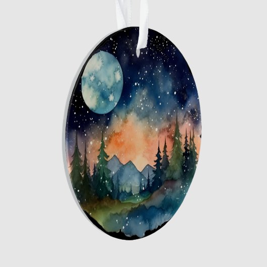 Waterverf Nightsky in het bos met Volle Maan Ornament (voorkant)