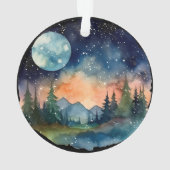 Waterverf Nightsky in het bos met Volle Maan Ornament (achterkant)
