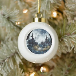 Waterverf Nightsky Uitzicht met grote maan Keramische Bal Ornament