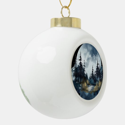 Waterverf Nightsky Uitzicht met grote maan Keramische Bal Ornament (Links)