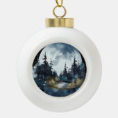 Waterverf Nightsky Uitzicht met grote maan Keramische Bal Ornament (Voorkant)