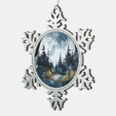 Waterverf Nightsky Uitzicht met grote maan Tin Sneeuwvlok Ornament (Rechts)