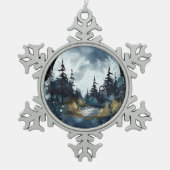 Waterverf Nightsky Uitzicht met grote maan Tin Sneeuwvlok Ornament (Voorkant)