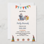 waterverf nijlpaard feestbeesten jarig kaart (Voorkant)