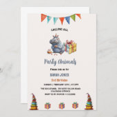 waterverf nijlpaard feestbeesten jarig kaart (Voorkant / Achterkant)