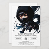 Waterverf Ninja Avontuur Kinderen Verjaardag Kaart (Voorkant / Achterkant)