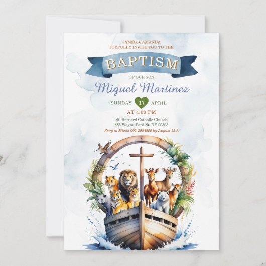 Waterverf Noah's Ark Safari Wood Kruisdoop Kaart (Voorkant)