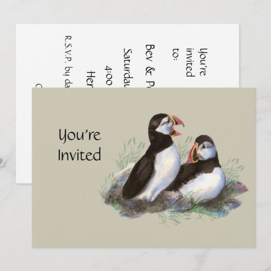 Waterverf Nodig Schattigee Puffin Bird uit Kaart (Voorkant / Achterkant)