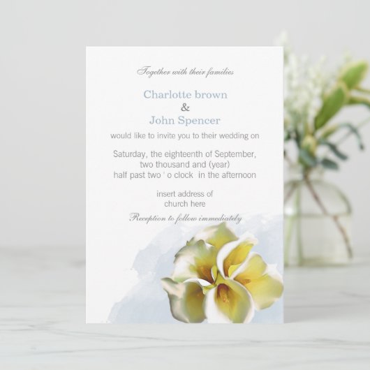 Waterverf noemt "lilies Floral Invitations" Kaart (Staand voorkant)