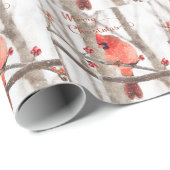 Waterverf Noordelijk Kardinaal kerstontwerp Cadeaupapier (Rol Hoek)