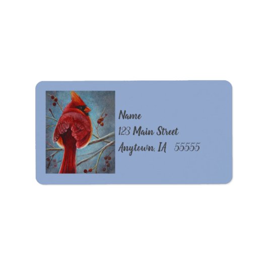 Waterverf Noordelijke Kardinaal Rode Bird Etiket (Voorkant)