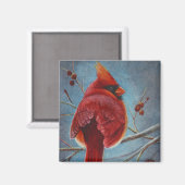Waterverf Noordelijke Kardinaal Rode Bird Magneet (Voorkant / Achterkant)