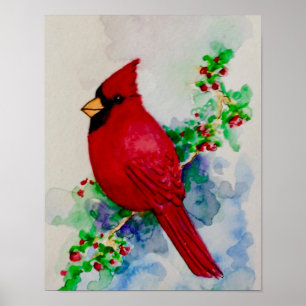 Waterverf Noordelijke Roodvogel Poster