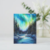 Waterverf noorderlicht aurora borealis briefkaart (Staand voorkant)