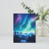 Waterverf noorderlicht aurora borealis briefkaart (Staand voorkant)