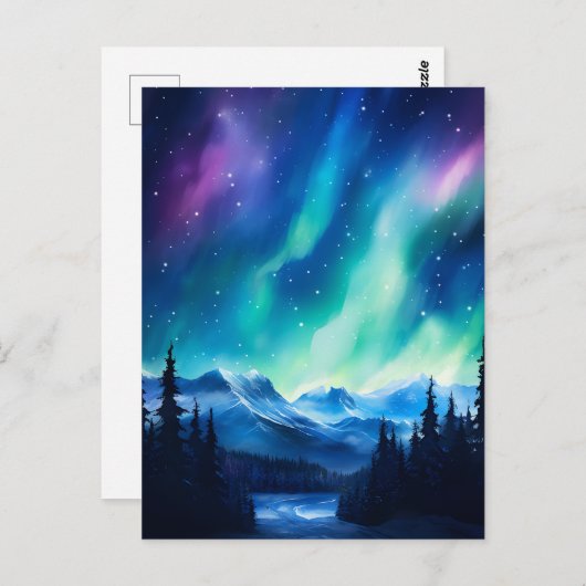 Waterverf noorderlicht aurora borealis briefkaart (Voorkant / Achterkant)