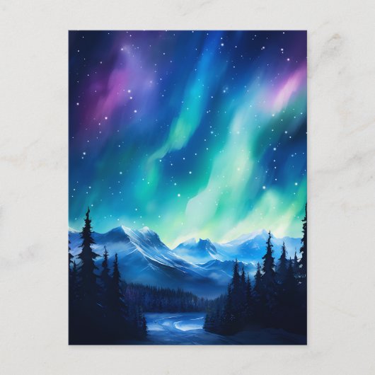 Waterverf noorderlicht aurora borealis briefkaart (Voorkant)