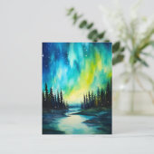 Waterverf noorderlicht aurora borealis briefkaart (Staand voorkant)