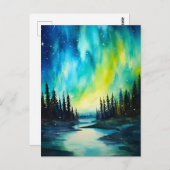 Waterverf noorderlicht aurora borealis briefkaart (Voorkant / Achterkant)