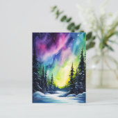 Waterverf noorderlicht aurora borealis briefkaart (Staand voorkant)