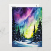 Waterverf noorderlicht aurora borealis briefkaart (Voorkant / Achterkant)
