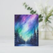Waterverf noorderlicht aurora borealis briefkaart (Staand voorkant)