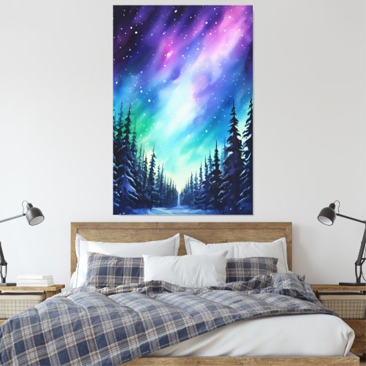 Waterverf noorderlicht aurora borealis canvas afdruk (Insitu (Slaapkamer))