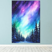 Waterverf noorderlicht aurora borealis canvas afdruk (Insitu (Houten vloer))