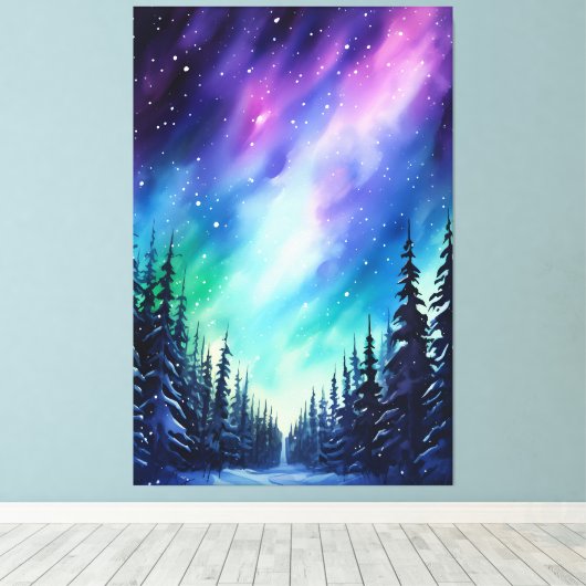 Waterverf noorderlicht aurora borealis canvas afdruk (Insitu (Houten vloer))