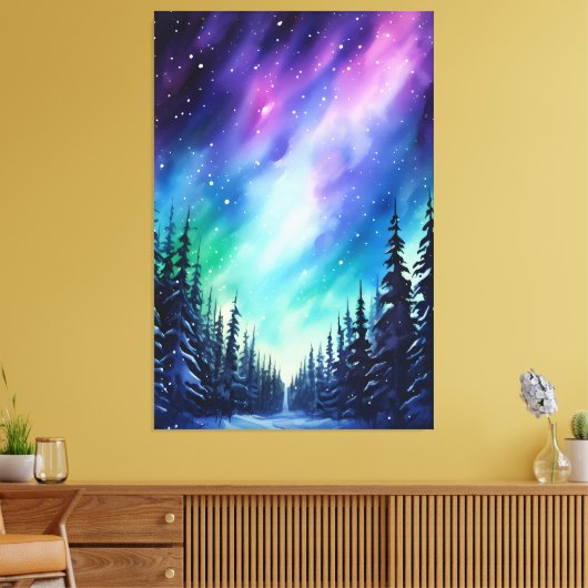 Waterverf noorderlicht aurora borealis canvas afdruk (Insitu (Woonkamer))