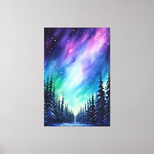 Waterverf noorderlicht aurora borealis canvas afdruk (Voorkant)