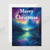 Waterverf noorderlicht aurora borealis feestdagenkaart (Voorkant / Achterkant)