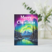 Waterverf noorderlicht aurora borealis feestdagenkaart (Staand voorkant)