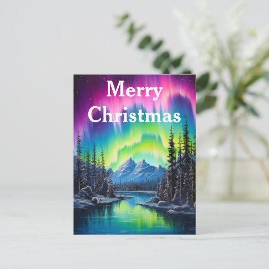 Waterverf noorderlicht aurora borealis feestdagenkaart (Staand voorkant)