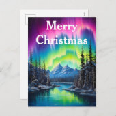 Waterverf noorderlicht aurora borealis feestdagenkaart (Voorkant / Achterkant)