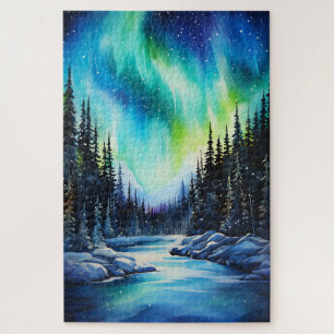 Waterverf Noorderlicht aurora borealis Legpuzzel