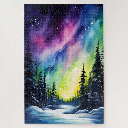 Waterverf Noorderlicht aurora borealis Legpuzzel (Verticaal)