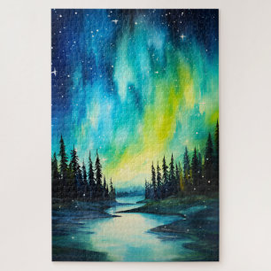 Waterverf Noorderlicht aurora borealis Legpuzzel