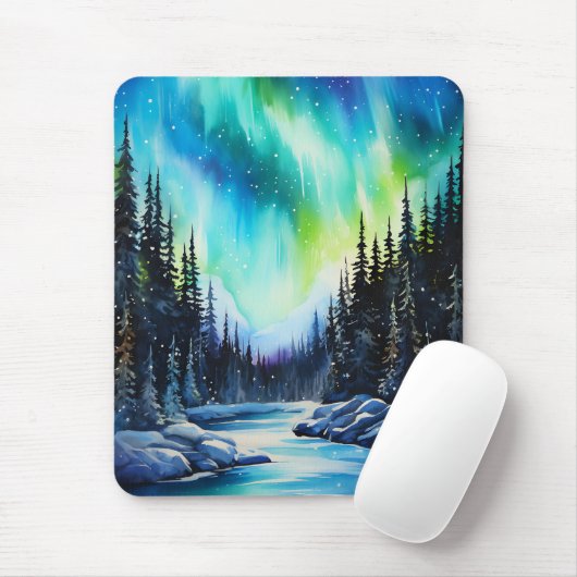 Waterverf noorderlicht aurora borealis muismat (Met muis)