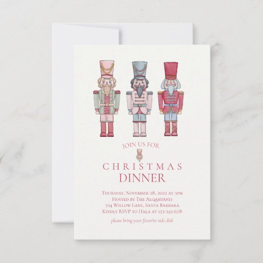 waterverf nootmuskaat kerstdiner uitnodiging (Voorkant)