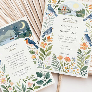 Waterverf Nordic Forest Birds Wedding Kaart